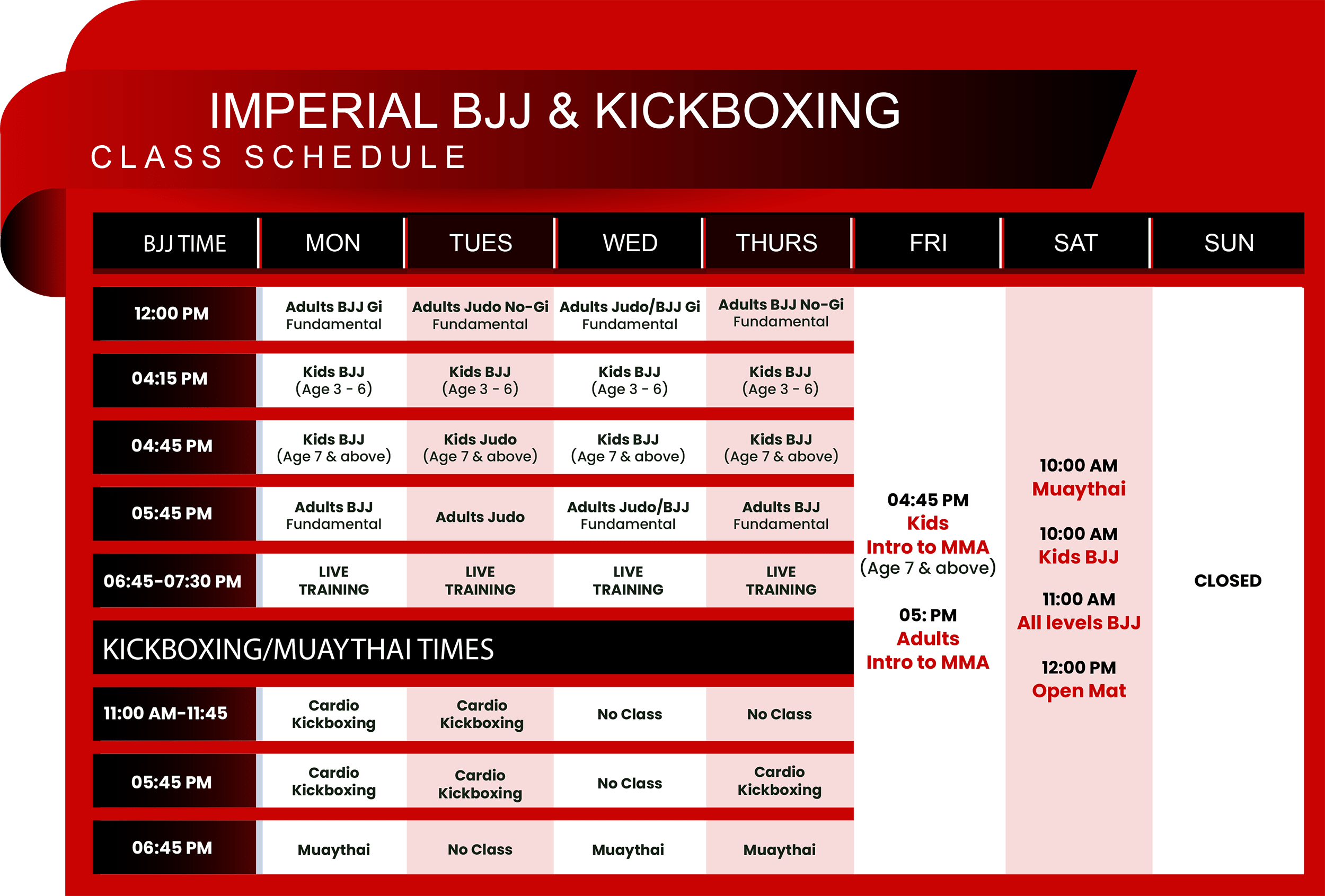 Imperial schedule 2